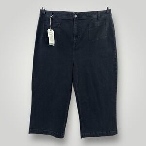 NEW $92 Fat Face Jeans Women 20 KESWICK WIDE ANKLE CROP Black Denim BAGGY Y2K